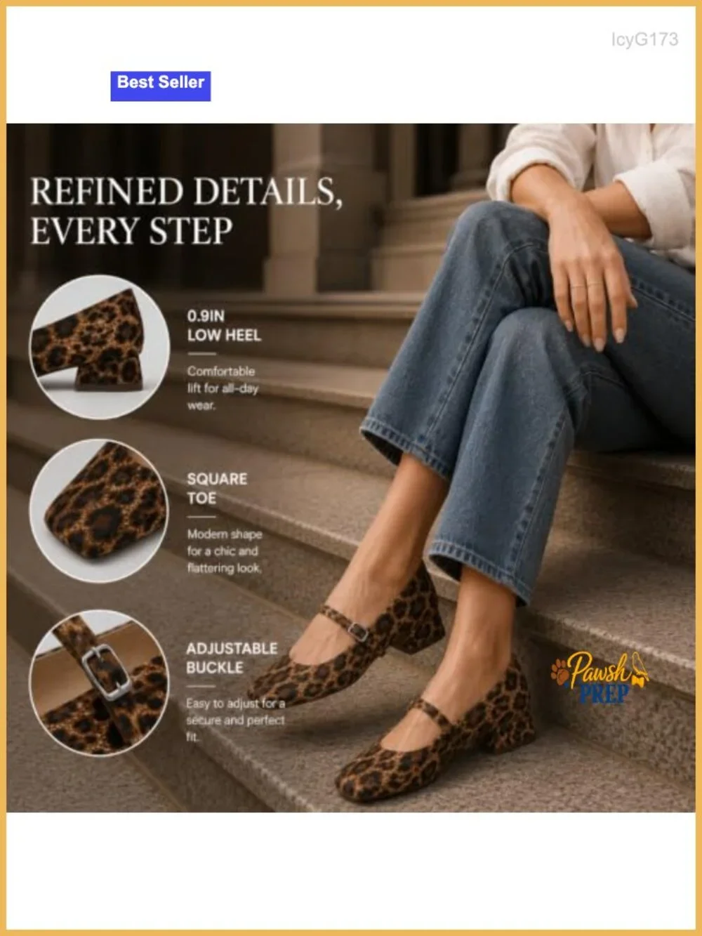 Leopard Print Square Toe Mary Jane Flats Low Heel Dressy Ballet Flats